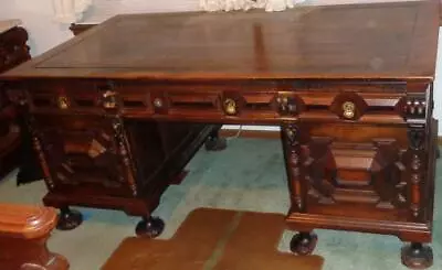 Antique Solid Walnut Partner Desk - EXQUISITE - AMAZING HISTORY - NEEDS TLC • $1499.99