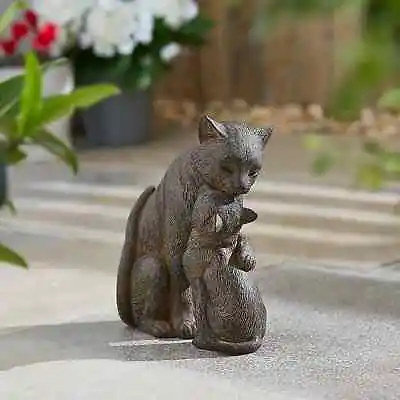 Cat And Kitten Garden Ornament  Hand-Painted Durable Resin Outdoor Decor M-24 • £21.99