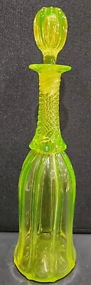 Rare! Antique Handblown Vaseline Uranium Glass Tall Pillar Decanter W/ Stopper. • $103.50