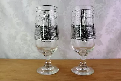 One Quiet Waters Iced Tea Glass (es) Water Goblets Clear Black Sailboat  • $8.99