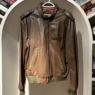 VTG Members Only Leather Jacket Men's Size 44 Brown Full Zip Long Sleeve • $49.97