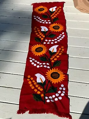 Girasoles Sunflower Mexican Embroidered Table Runner Floral 62x16 Red 1863 • $59