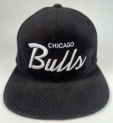 Chicago Bulls Mitchell & Ness Black Suede Hat Cap Script White Letters NBA • $27.95