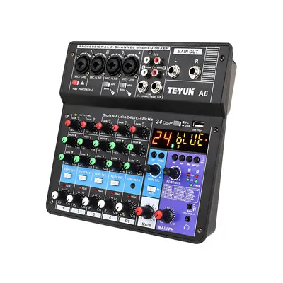 A6 6CH Protable  Mixer Audio Console With Sound  USB Recording N7R5 • £56.55