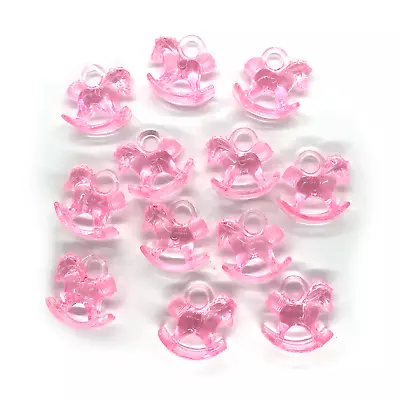 24 X Baby Pink Plastic Rocking Horse Charm Baby Shower Christening Favours Gift • £3.45
