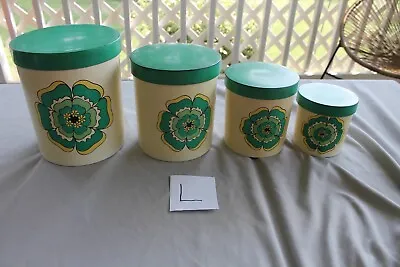 $69.99 • Buy Vintage Lot Of 4 Nesting Canister Set Green Yellow Flower
