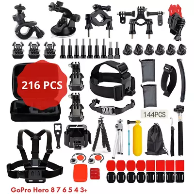 $32.98 • Buy 216pcs GoPro Accessories Pack Case Floating Monopod Chest Head Hero 8 7 6 5 4 3+