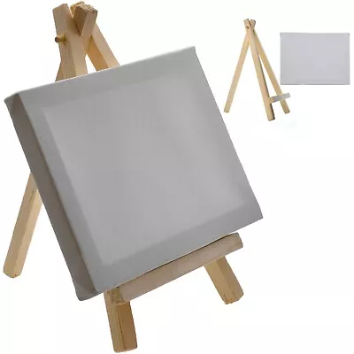 Wooden Easel 20cm With Mini Canvas 16cm X 12cm Artist Display Sign Wedding Stand • £4.24