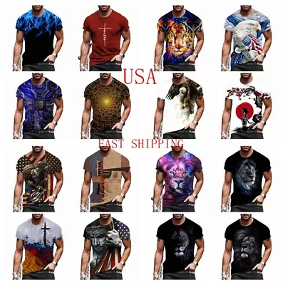 T Shirt Men Short Sleeve Novelty Quick Dry Fashion Graphic Lightweight Silky Tee • $18.86