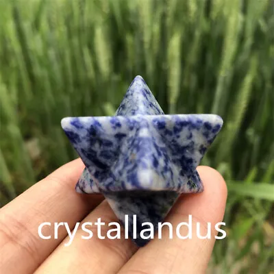 £9.49 • Buy 1pc Natural Blue Dot Stone Merkaba Star Carved Quartz Crystal Pendant Reiki