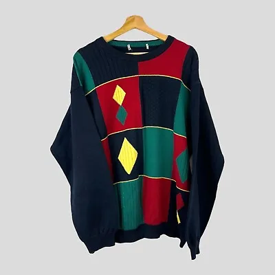 Vintage St Michael M&S Knit Jumper Mens Large Abstract 90s Shapes Retro Pattern • £11.95