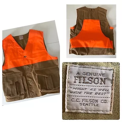 Vtg Filson Vest Jacket XL Wax Brown Bright Orange Hunting Outdoor • $350