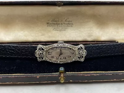 Vintage 18k 18ct White Gold & Diamond Ladies Cocktail Watch + Box • £43