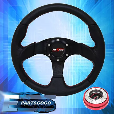 Pvc Leather Steering Wheel + Slim Red Quick Release + Godsnow Button Universal • $49.99