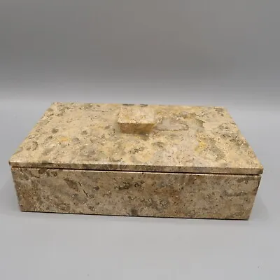 Mid-Century Genuine Polished Marble Large Box With Lid Tan Brown • $28.78