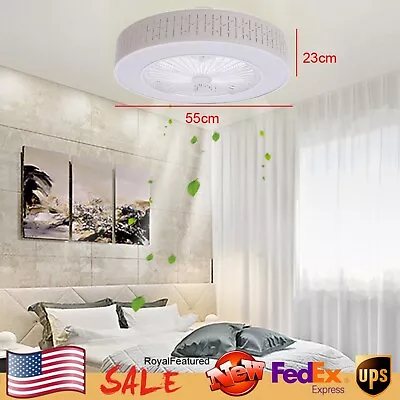 Modern Flush Mount LED Light Ceiling Fan Chandelier 22Inch With Remote Control • $42.76