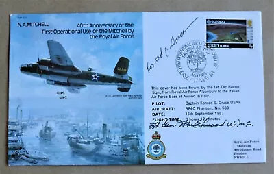 N A MITCHELL B25 BOMBER 1983 RAF COVER SIGNED Lt Gen HUGH ELWOOD USMC GRUCE USAF • £14.95