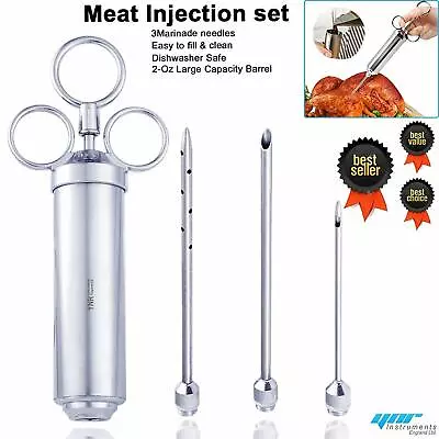 Meat Seasoning Injector Syringe Kit Marinade Turkey Basting Flavor Food BBQ Tool • £5.49