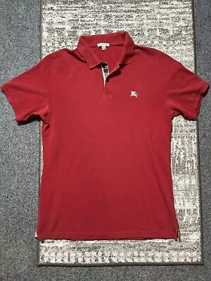 BURBERRY Brit Red Tryessa Logo Embroidered Stretch Piqué-knit Cotton Polo L Men • $25