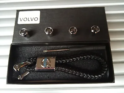 VOLVO Luxury Black Leather Keyring Key Chain Key Ring Fob Gift Box Set • $14.77