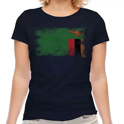 Zambia Distressed Flag Ladies T-shirt Top Zambian Shirt Football Jersey Gift • $12.37