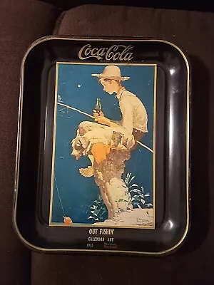 Vintage Coca Cola Collectible Metal Tray “Boy Fishing” Norman Rockwell • $15