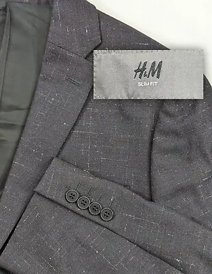 New No Tags H&M MARZOTTO  Suit Jacket Blazer Blue Static Crosshatch 44R Slim Fit • $79.99