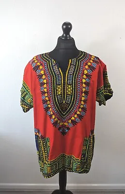 £10 • Buy Dashiki Shirt Mens XXL Red Colourful African Short Sleeve
