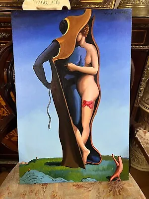 Max Ernst - Amazing Oil Canvas Painting - Surrealism Style - Signed - With Label • $299