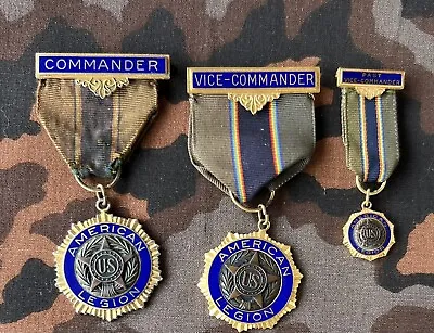 3 American Legion Medals - Commander Vice Commander & Miniature Lot • £38.61