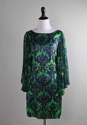 ALICE + OLIVIA $395 Silk Pleated Sleeve Emerald Elegant Shift Dress Size Small • $59.99