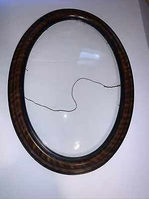 Victorian Antique Convex Glass Photo Picture Frame Bubble Oval Tiger Wood Empty • $49.99