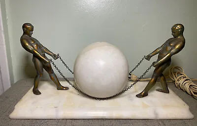 Art Deco Figural 2 Bronze Men And Glass Ball Table Lamp Works • $1350