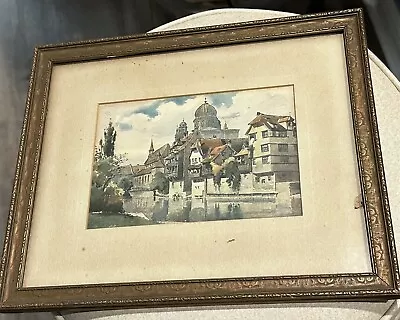 Vintage Framed Print Nuremberg Germany Watercolor Print Matted Art Deco Frame • $29.99