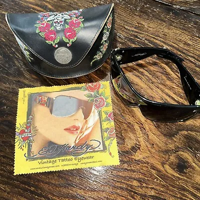 Vintage Ed Hardy Womens Skull & Roses Black Sunglasses • $124.99