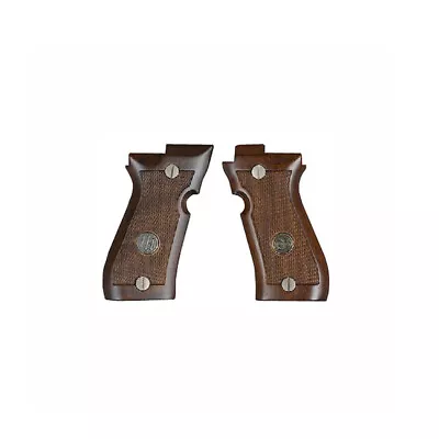 BERETTA 85F Walnut Wood Grips - Replacement Grain Checkered Handle Set W/ Logos • $45.89