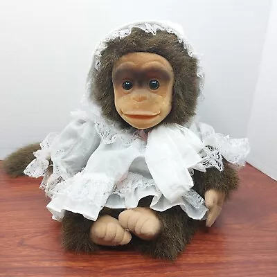 Vtg Hosung Hand Puppet Monkey With Squeaker Baby Dress Bonnet 1994 • $28