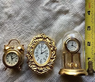 Vintage Miniature Clocks 3 Pc. Lot Untested Goldtone/brass Color • $32.99