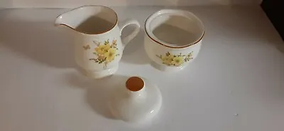 Sango Stone Pitcher And Sugar Bowl Yellow With Brown Flowers Vintage • $9.28