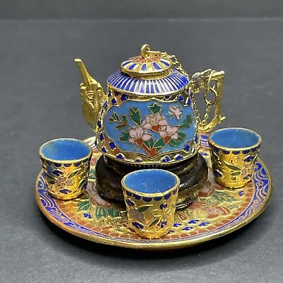 Vintage 1950s Hand-Painted Cloisonne China Miniature Tea Set With Plate Chinese • $29.99