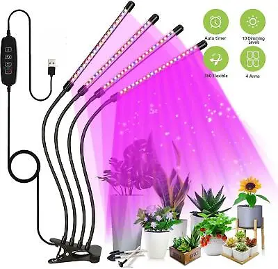 £12.79 • Buy 4 Head LED Plants Grow Light For Indoor UV Veg Growing Lamp USB Full Spectrum