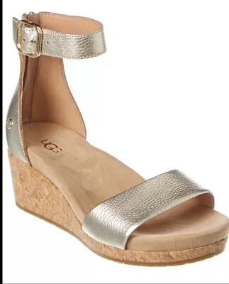 UGG Women's Metallic Zoe Leather Wedge Sandals Womens Size 6  • $49.98