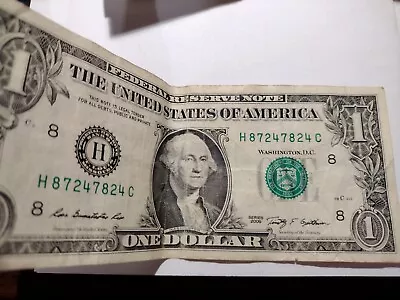 (binary 4 Pairs)  2009 One Dollar Bill Fancy Serial #  H  87247824 C • $0.99