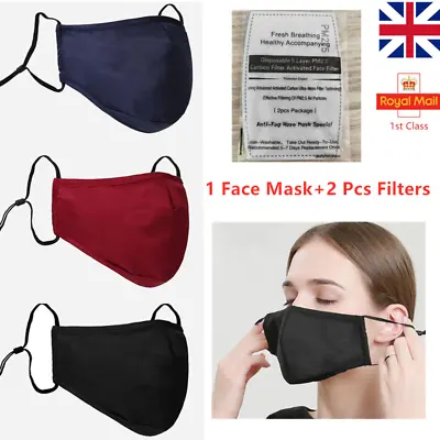 £2.49 • Buy Washable Reusable Cotton Face Mask Protective Covering & PM2.5 Filters Adult UK