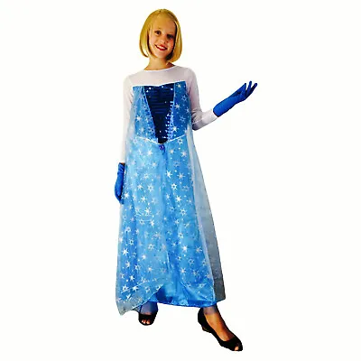 New 10-12 L Frozen Elsa Costume Play Dress Gown Cape Halloween Gift Girl Disney • $18.99