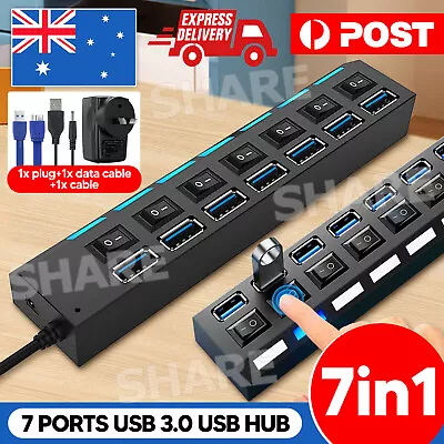 7 Port USB 3.0 HUB Powered +High Speed Splitter Extender PC AC Adapter Cable • $14.85