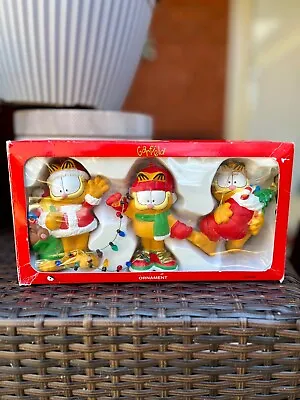 Kurt S. Adler PAWS 4  GARFIELD Cat Vintage Ornaments - Set Of 3 Santa Hanging • $15
