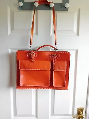 Italian Style Leather Orange Pannier Saddle Bag Briefcase Laptop Bag • £20