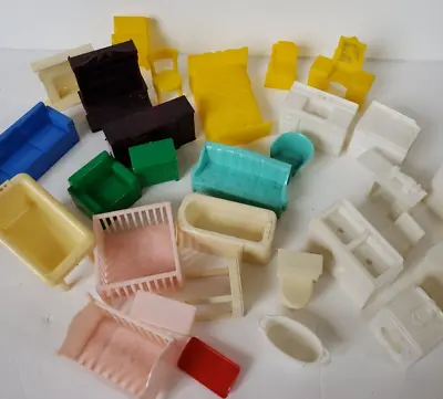 Huge Lot 32 Pieces Marx Dollhouse Furniture Plastic Nursery Bath Kitchen Baby • $30