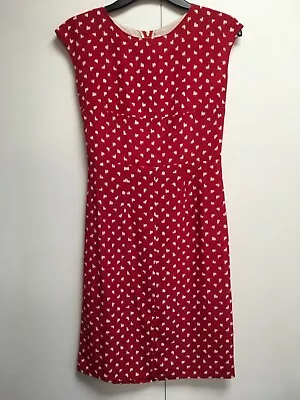 NEW Marni Red Silk Crepe Sleeveless Dress Ecru Pattern 36 8 • £23